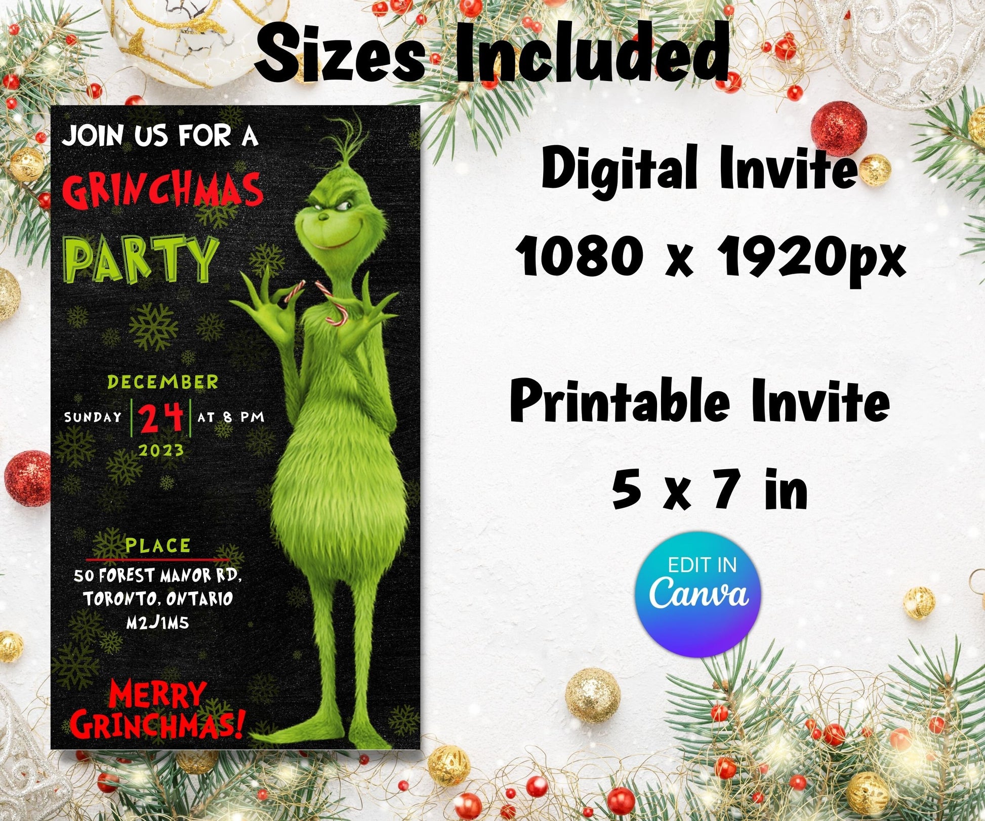 Editable Christmas Party Invitation I Grinchmas Party | Christmas Eve Party Invite | Christmas Birthday Invitation | Grinch Themed Party-Christmas -TheHustlingCatLady-Party Games