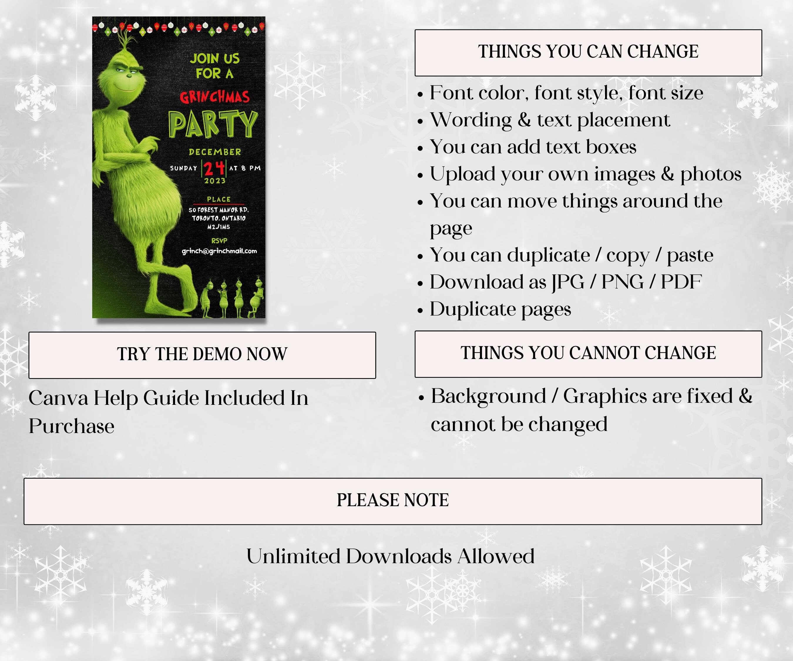 Christmas Party Invitation | Grinch Party Ideas | Grinch Christmas Invitation | Holiday Invitation | Canva Editable Template I merry grinch-Christmas -TheHustlingCatLady-Party Games