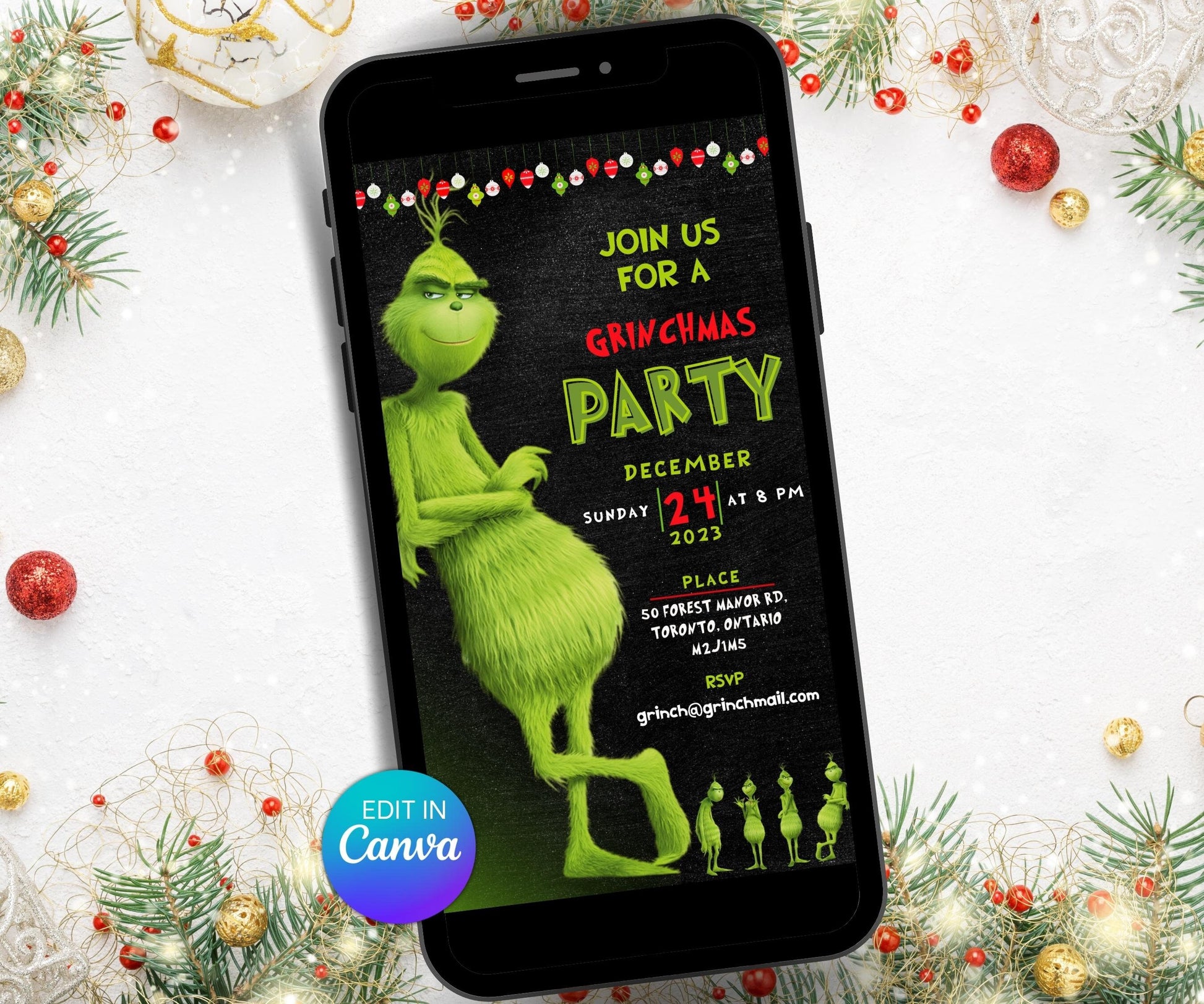 Christmas Party Invitation | Grinch Party Ideas | Grinch Christmas Invitation | Holiday Invitation | Canva Editable Template I merry grinch-Christmas -TheHustlingCatLady-Party Games