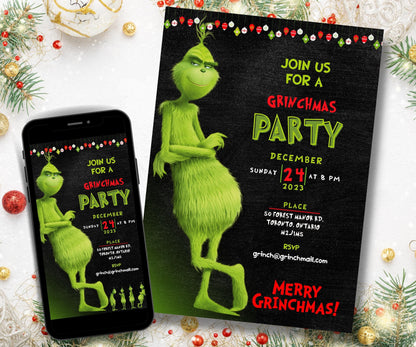 Christmas Party Invitation | Grinch Party Ideas | Grinch Christmas Invitation | Holiday Invitation | Canva Editable Template I merry grinch-Christmas -TheHustlingCatLady-Party Games