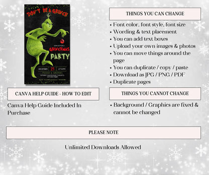 Canva Editable Template I Christmas Party Invitation | Grinch Party Ideas | Grinch Christmas Invitation | Holiday Invitation | merry grinch-Christmas -TheHustlingCatLady-Party Games