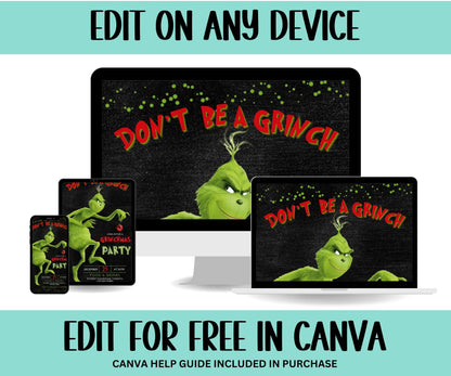 Canva Editable Template I Christmas Party Invitation | Grinch Party Ideas | Grinch Christmas Invitation | Holiday Invitation | merry grinch-Christmas -TheHustlingCatLady-Party Games