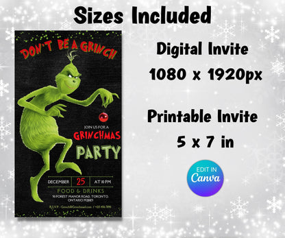 Canva Editable Template I Christmas Party Invitation | Grinch Party Ideas | Grinch Christmas Invitation | Holiday Invitation | merry grinch-Christmas -TheHustlingCatLady-Party Games