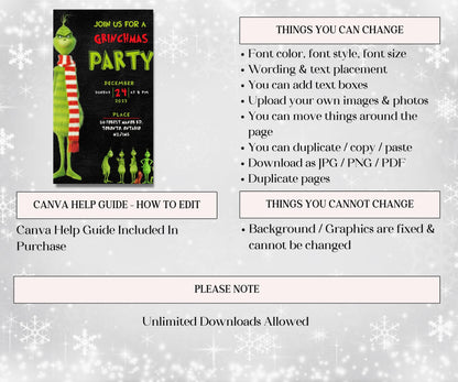 Editable Christmas Party Invitation | Grinch Party Invitation | Instant Download | Digital Funny Grinchmas Party Invitation I Canva Editable-Christmas -TheHustlingCatLady-Party Games