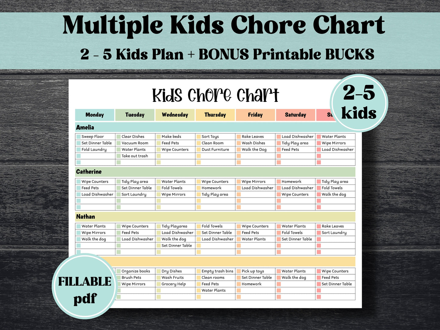 Chore Chart For Multiple kids | Behavior Chart | Kids Daily Tasks | Editable Family Planner Printable | Weekly Family Schedule I 3 kids