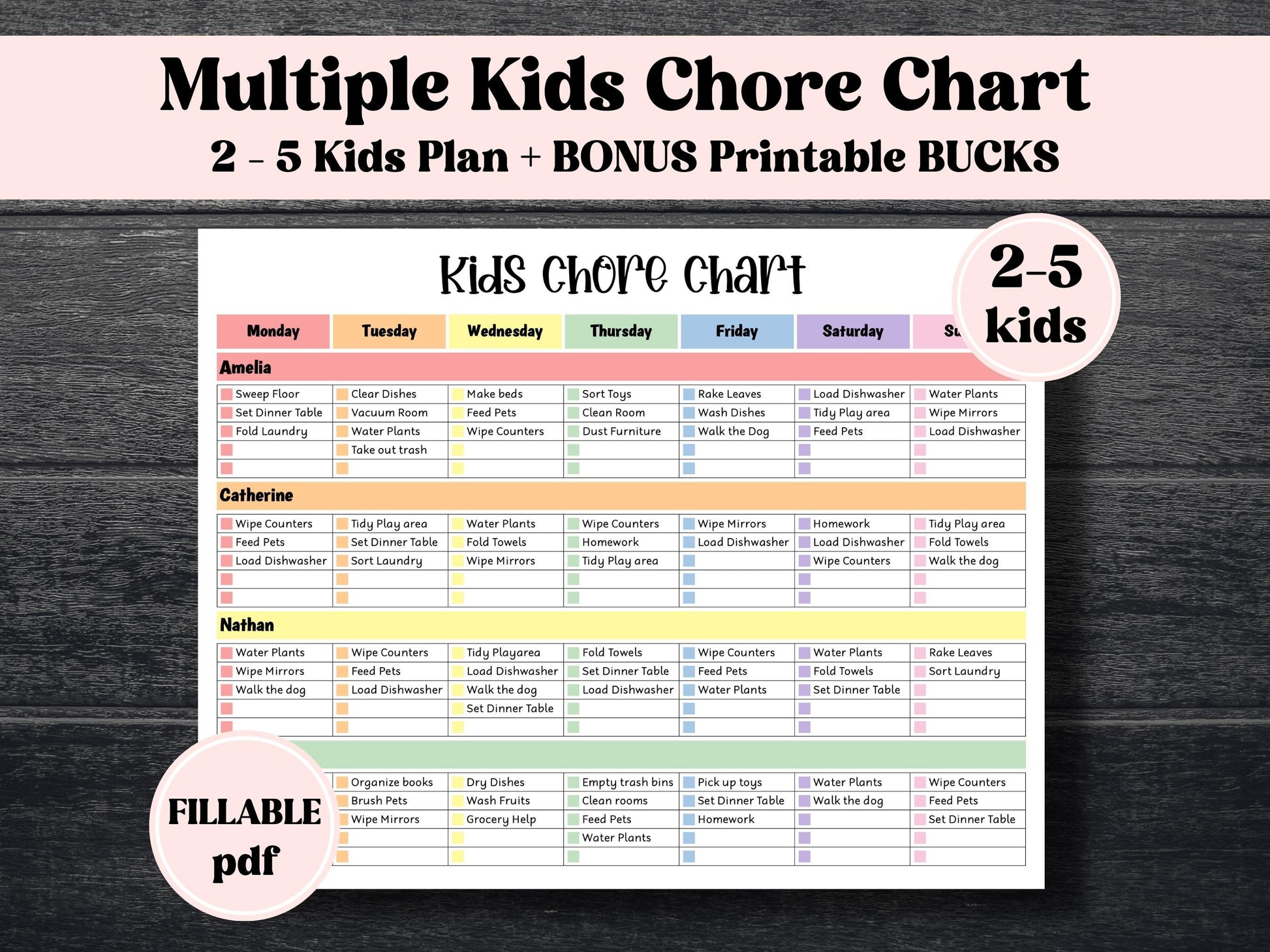 Chore Chart | Behavior Chart | Daily Checklist | Kids Teens Weekly & Daily Tasks | Weekly Household | Family Calendar | Screen Time