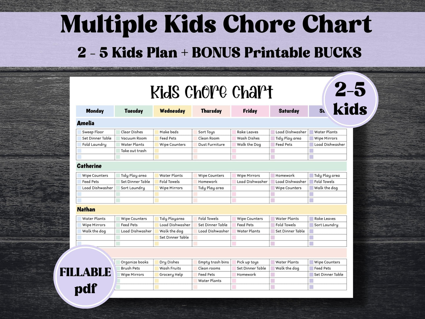 Family Chore Chart | Personalized Chore Chart For Kids | Kids Teens Weekly & Daily Tasks | Routine Chart | Kids Adult chore chart I multiple