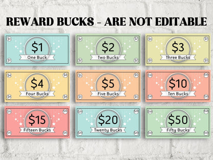 Mom Bucks | Reward Bucks | Allowance Play Money | Canva Link | Chore Bucks | Reward System For Kids | Editable Good Behavior Bucks | Kids