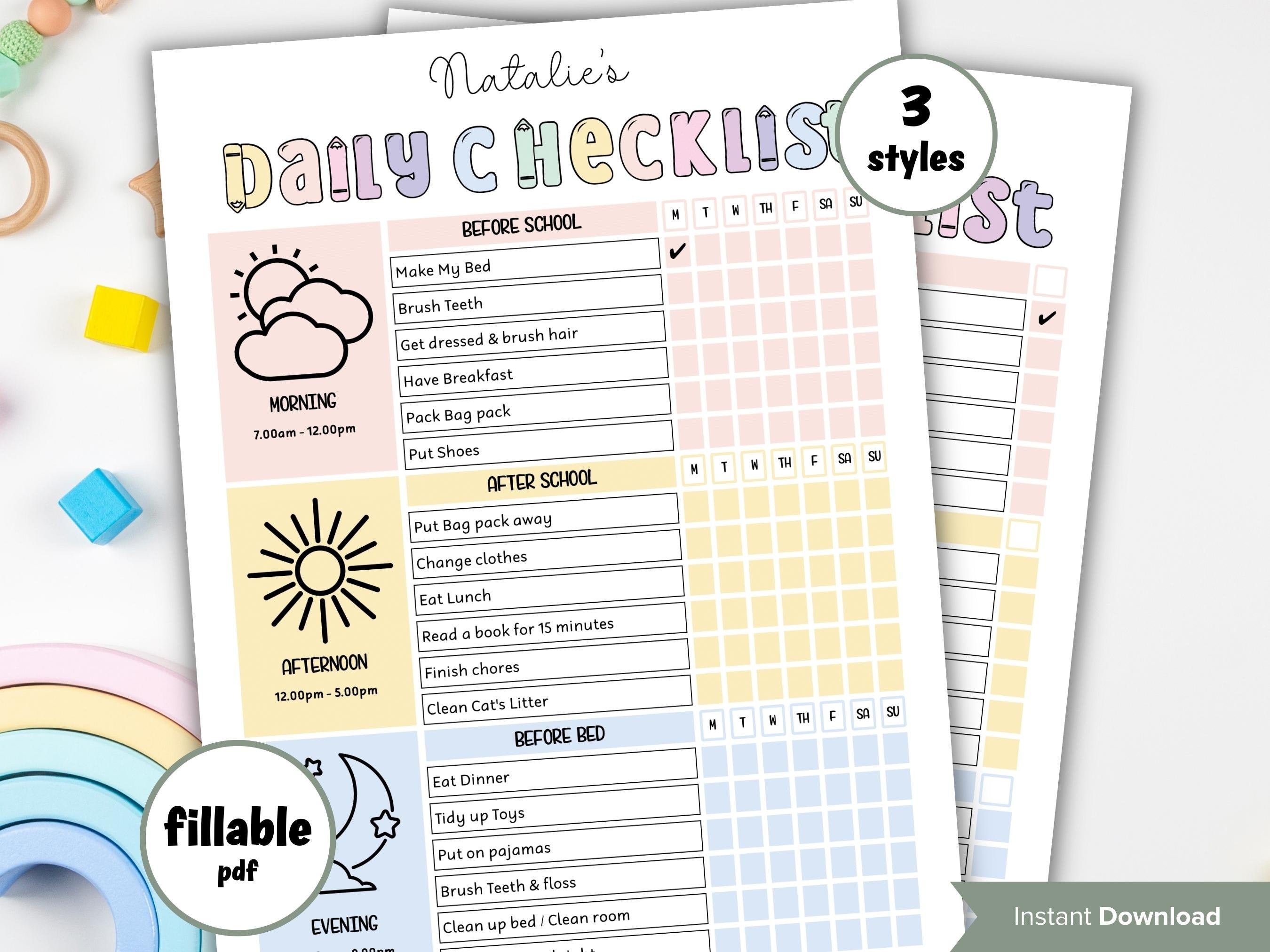 Routine Chart |Chore Chart | Printable Daily Routine | Daily Checklist | Weekly Task Planner Template | Weekly House Chores