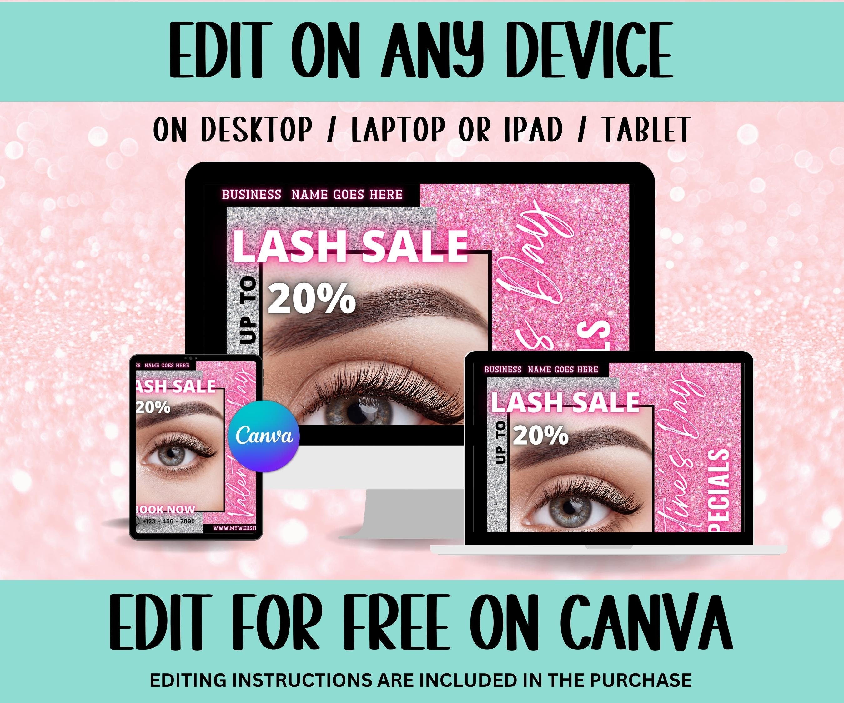 Booking Flyer | Appointment Flyer | Flyer Template | Edit In Canva | Valentines Flyer | Eyelash Extension Services Flyer | Lash Flyer I Edit