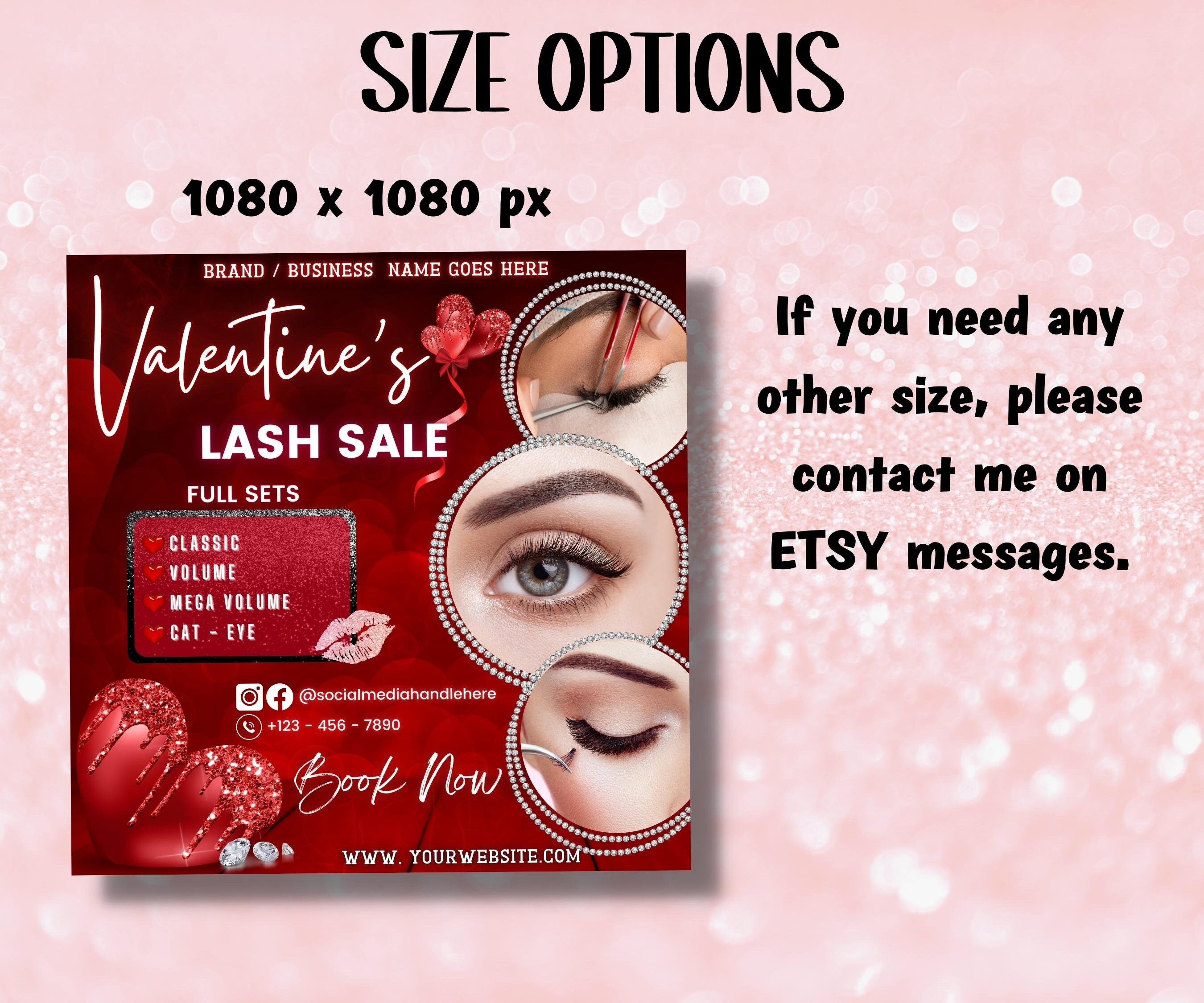 Valentines Lashes Flyer I Booking Flyer | Valentines Bookings | Beauty Flyer | VDay Flyer | Flyer Template | Edit In Canva