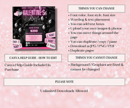 Valentines Giveaway Flyer | Raffle Flyer Template | Diy Valentines Flyer | Social Media Raffle I Edit In Canva | Instagram Flyer I VDay