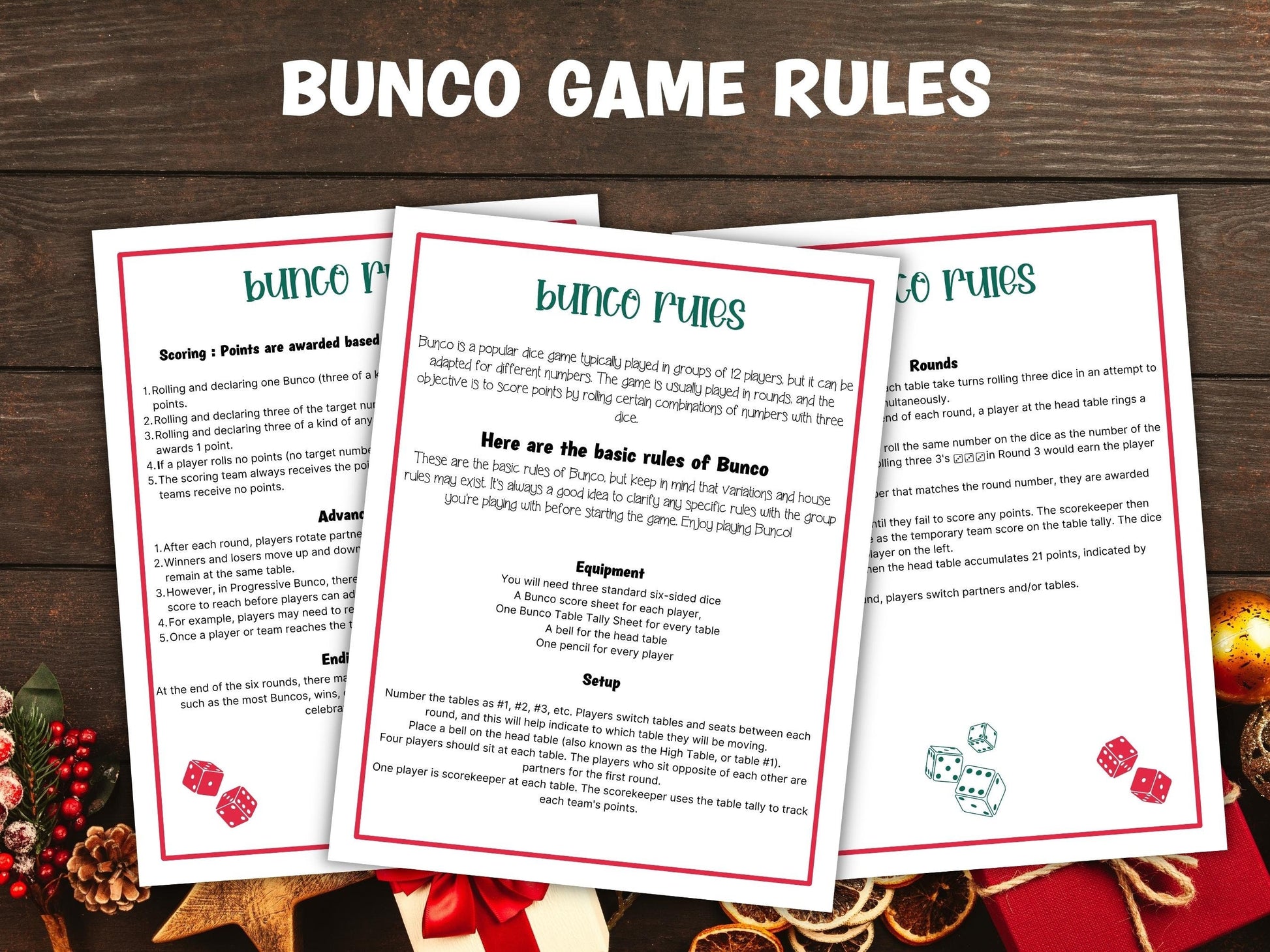 Printable Bunco Set | Bunco Night | Printable Bunco Game | Xmas Cocktail Games Party | Printable Bunco Cards | Happy Holidays I Office game-Christmas -TheHustlingCatLady-Party Games