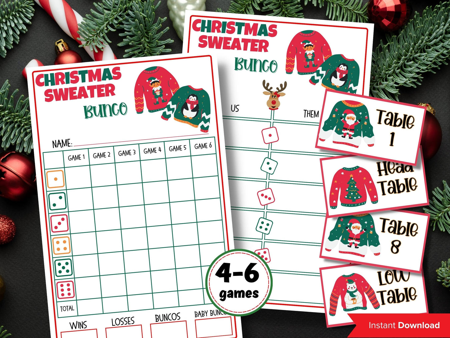 Printable Bunco Set | Bunco Night | Printable Bunco Game | Xmas Cocktail Games Party | Printable Bunco Cards | Happy Holidays I Office game-Christmas -TheHustlingCatLady-Party Games