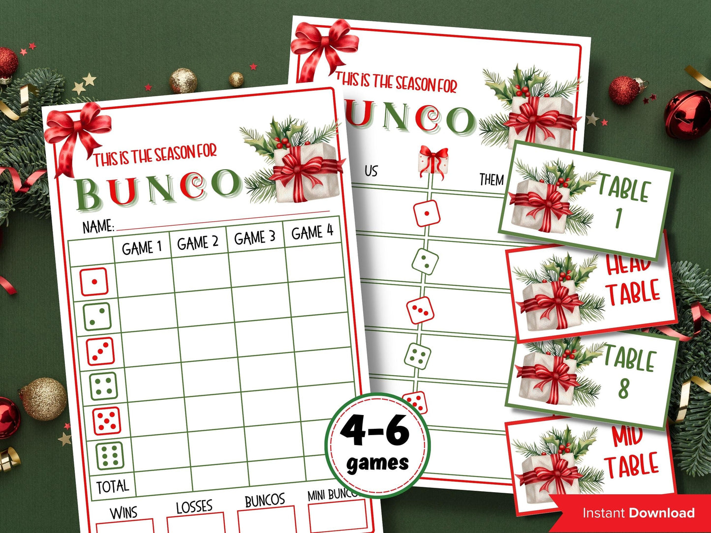 Bunco Night I Printable Christmas Bunco Score Sheet | Christmas Bunco Invitation| Bunco Game | Tally Sheet I bunco score cards I merry bunco-Christmas -TheHustlingCatLady-Party Games