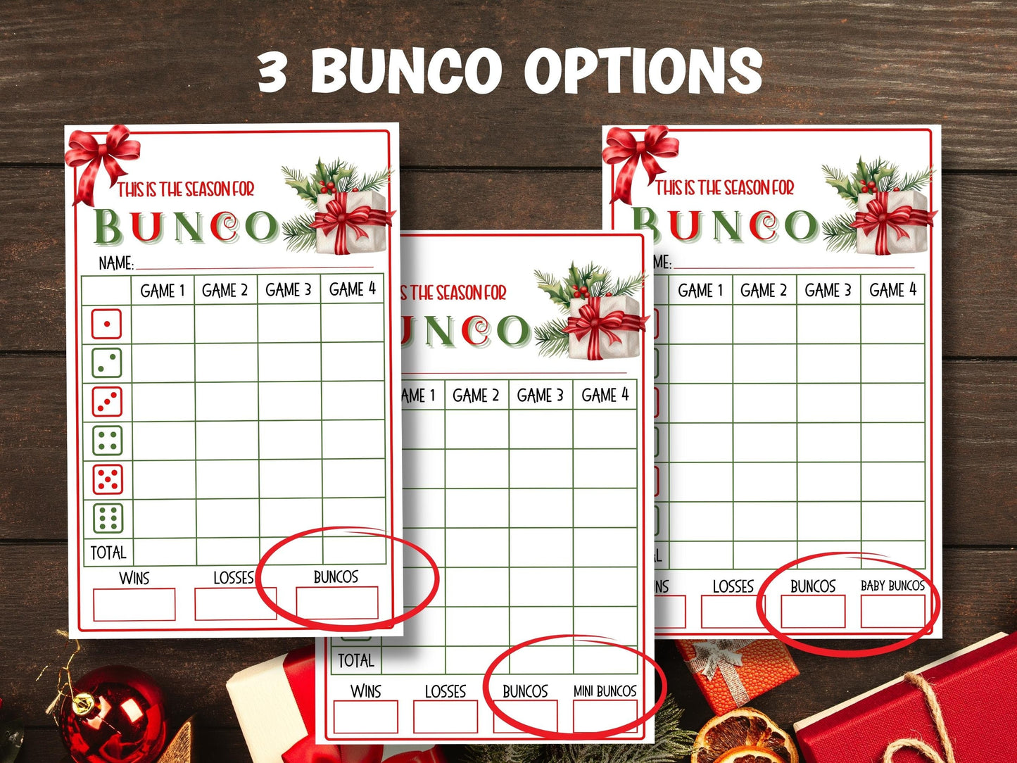 Bunco Night I Printable Christmas Bunco Score Sheet | Christmas Bunco Invitation| Bunco Game | Tally Sheet I bunco score cards I merry bunco-Christmas -TheHustlingCatLady-Party Games