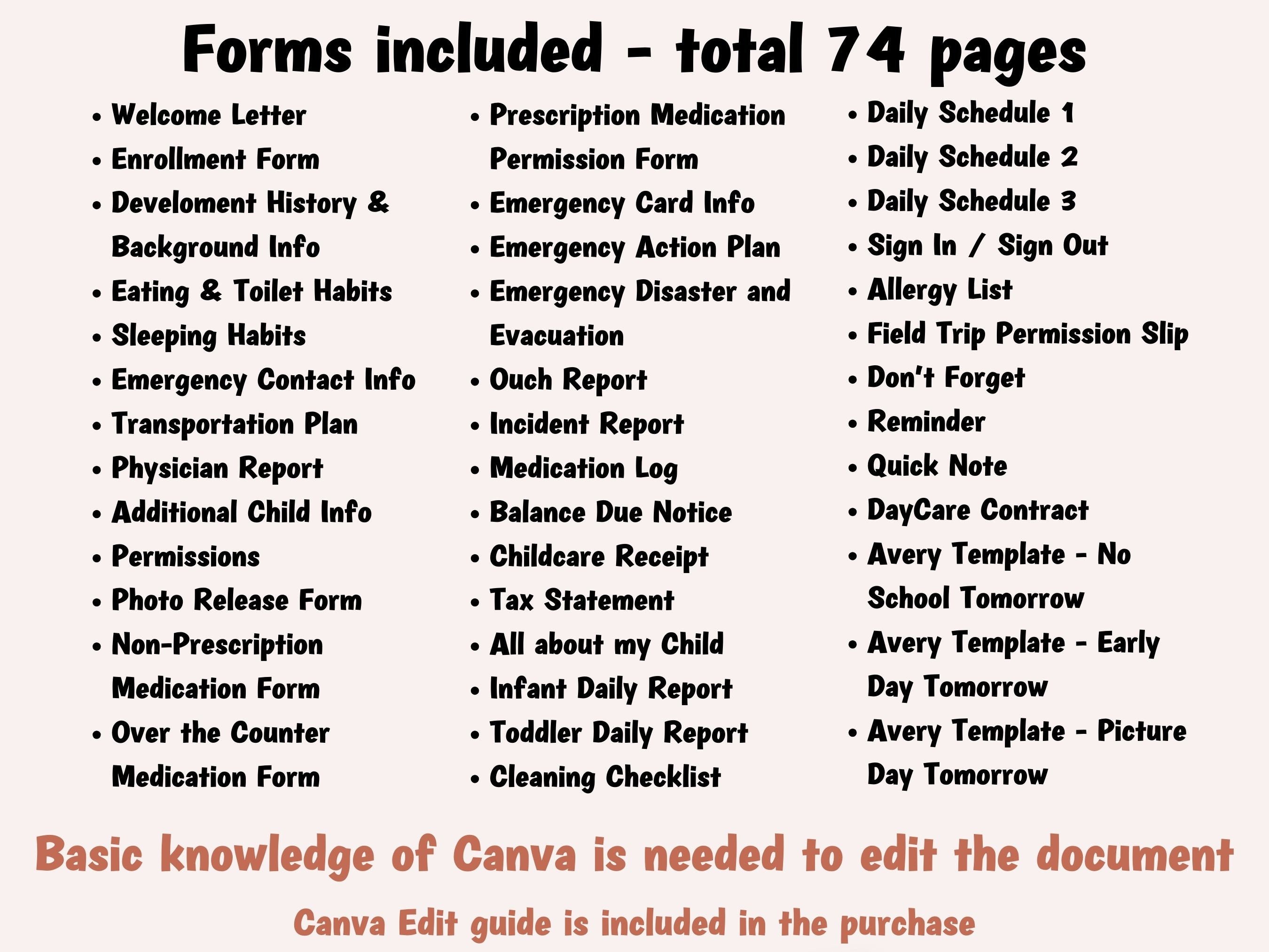 Daycare Starter Kit, Forms Bundle, Childcare forms, Inhome daycare paperwork, preschool forms, daycare handbook, opening a daycare, provider