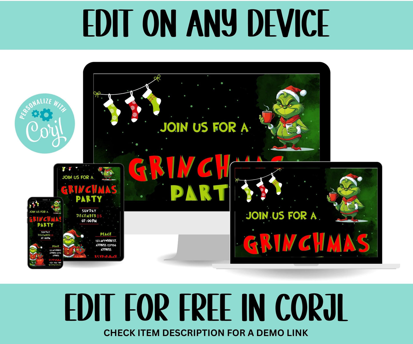 Grinchmas Party | Editable Christmas Party Invitation | Christmas Eve Party Invite | Christmas Birthday Invitation | Grinch Themed Party-Christmas -TheHustlingCatLady-Party Games