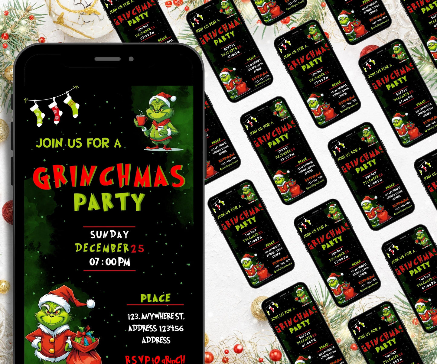 Grinchmas Party | Editable Christmas Party Invitation | Christmas Eve Party Invite | Christmas Birthday Invitation | Grinch Themed Party-Christmas -TheHustlingCatLady-Party Games