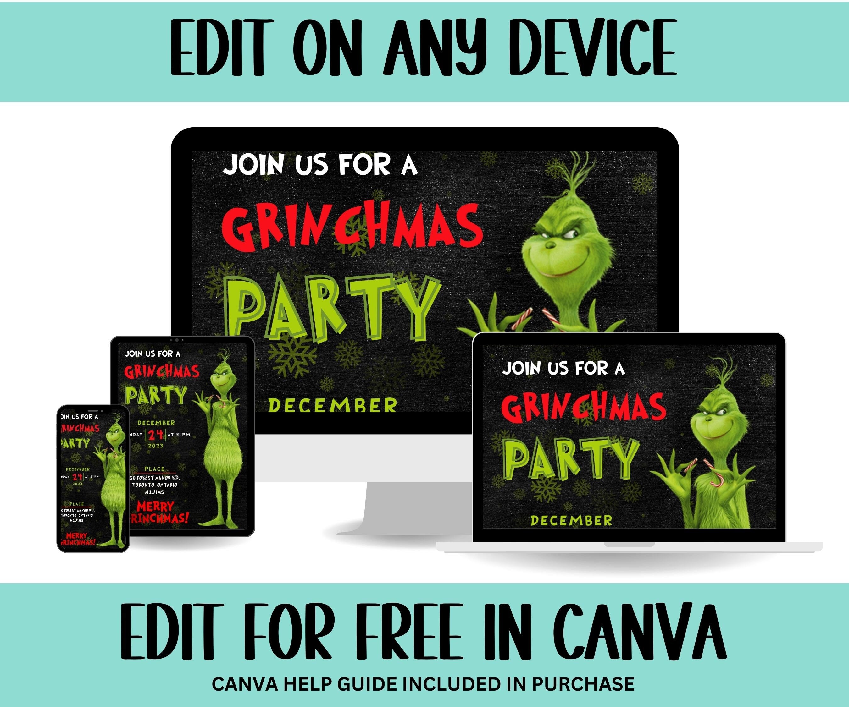 Editable Christmas Party Invitation I Grinchmas Party | Christmas Eve Party Invite | Christmas Birthday Invitation | Grinch Themed Party-Christmas -TheHustlingCatLady-Party Games