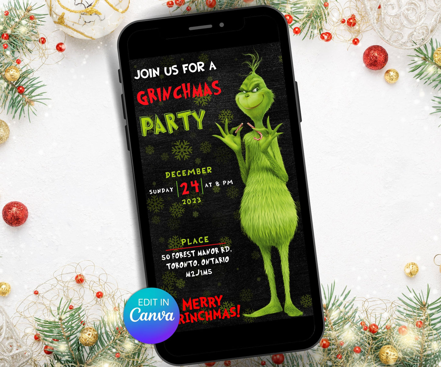 Editable Christmas Party Invitation I Grinchmas Party | Christmas Eve Party Invite | Christmas Birthday Invitation | Grinch Themed Party-Christmas -TheHustlingCatLady-Party Games