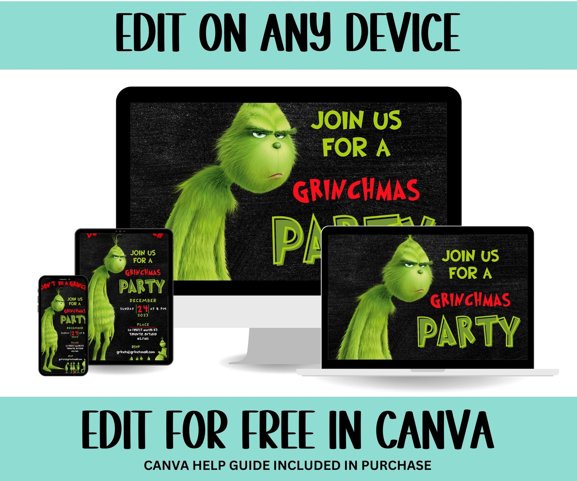 Grinch Invitation | Merry Grinchmas Invitation | Grinchmas Party Invitation | Editable Invitation I Grinchmas Party | Christmas Eve Party-Christmas -TheHustlingCatLady-Party Games