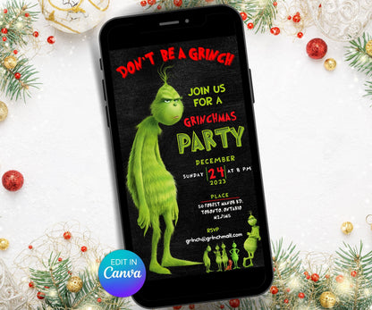 Grinch Invitation | Merry Grinchmas Invitation | Grinchmas Party Invitation | Editable Invitation I Grinchmas Party | Christmas Eve Party-Christmas -TheHustlingCatLady-Party Games