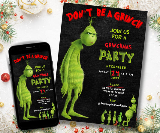 Grinch Invitation | Merry Grinchmas Invitation | Grinchmas Party Invitation | Editable Invitation I Grinchmas Party | Christmas Eve Party-Christmas -TheHustlingCatLady-Party Games