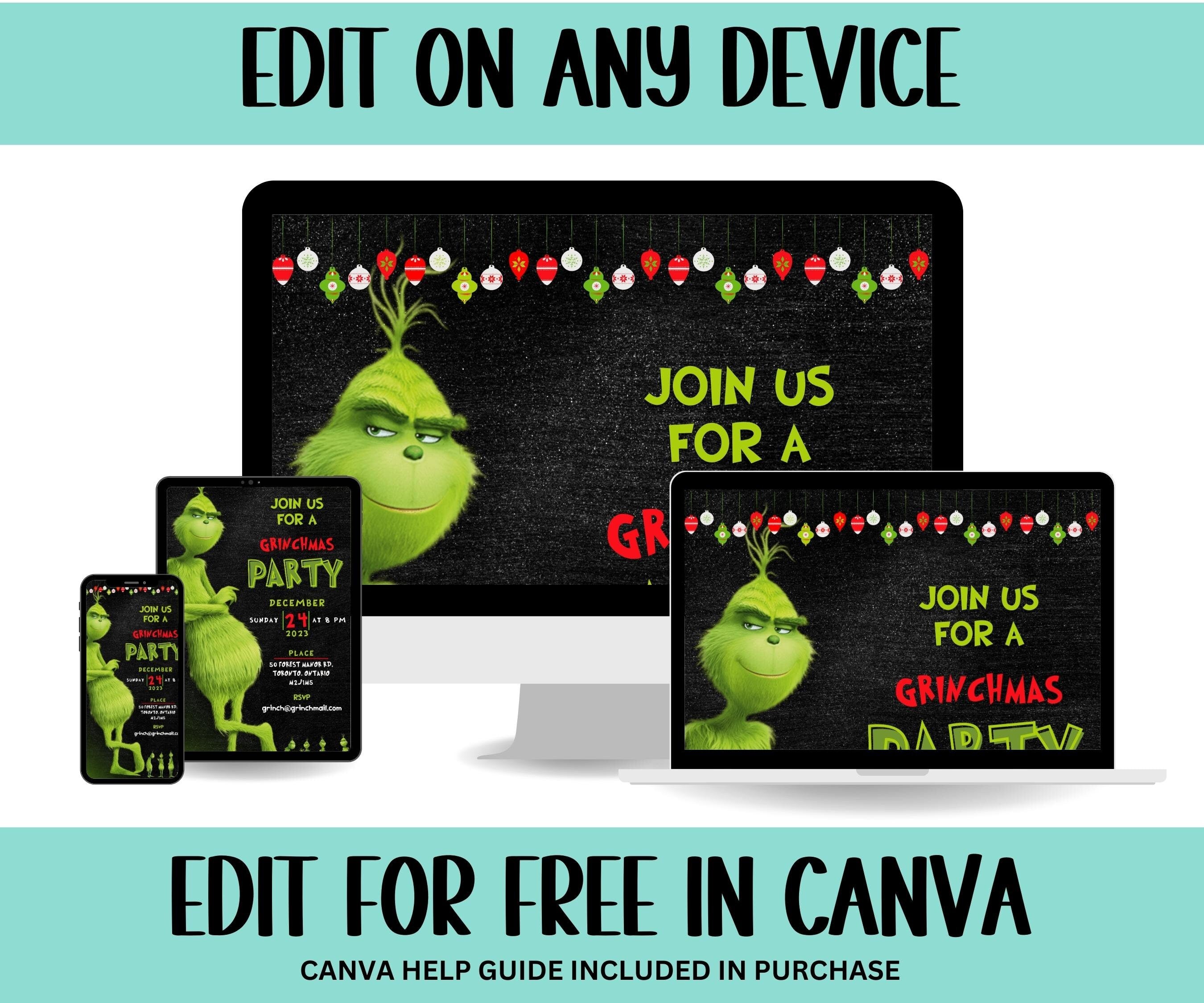 Christmas Party Invitation | Grinch Party Ideas | Grinch Christmas Invitation | Holiday Invitation | Canva Editable Template I merry grinch-Christmas -TheHustlingCatLady-Party Games