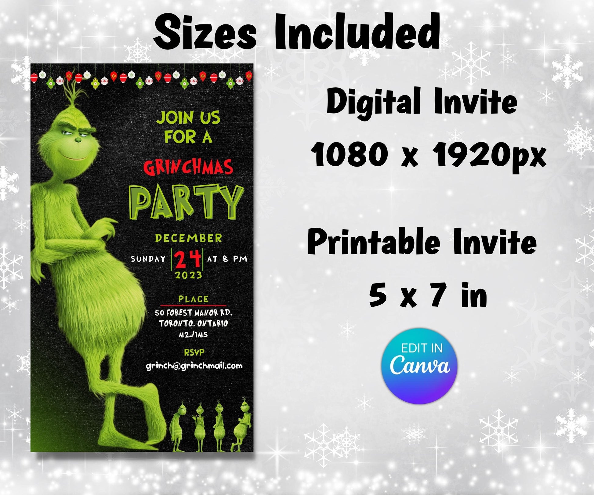 Christmas Party Invitation | Grinch Party Ideas | Grinch Christmas Invitation | Holiday Invitation | Canva Editable Template I merry grinch-Christmas -TheHustlingCatLady-Party Games