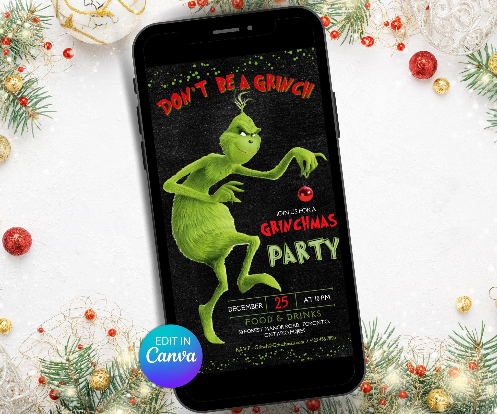 Canva Editable Template I Christmas Party Invitation | Grinch Party Ideas | Grinch Christmas Invitation | Holiday Invitation | merry grinch-Christmas -TheHustlingCatLady-Party Games