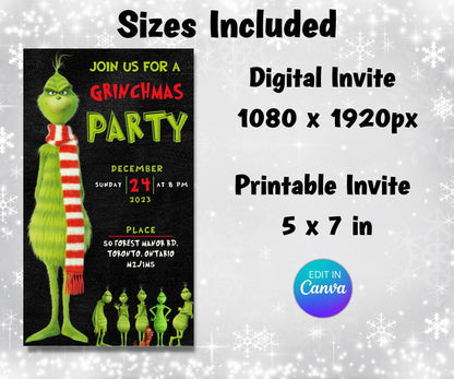 Editable Christmas Party Invitation | Grinch Party Invitation | Instant Download | Digital Funny Grinchmas Party Invitation I Canva Editable-Christmas -TheHustlingCatLady-Party Games