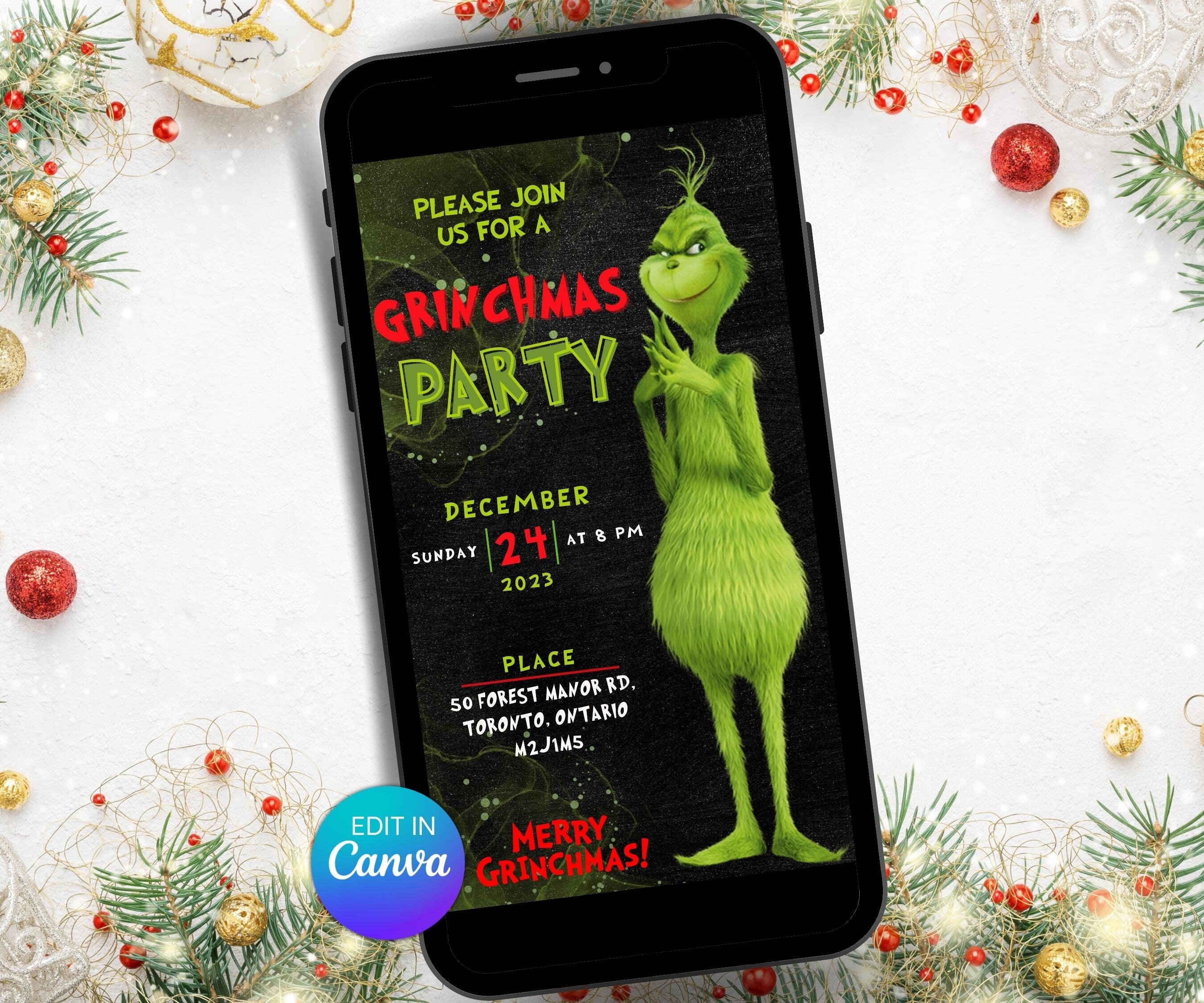 Christmas Invite | Grinchmas Party | Editable Christmas Party Invitation | Grinch Party Invitation I Digital Funny Grinchmas Invitation-Christmas -TheHustlingCatLady-Party Games