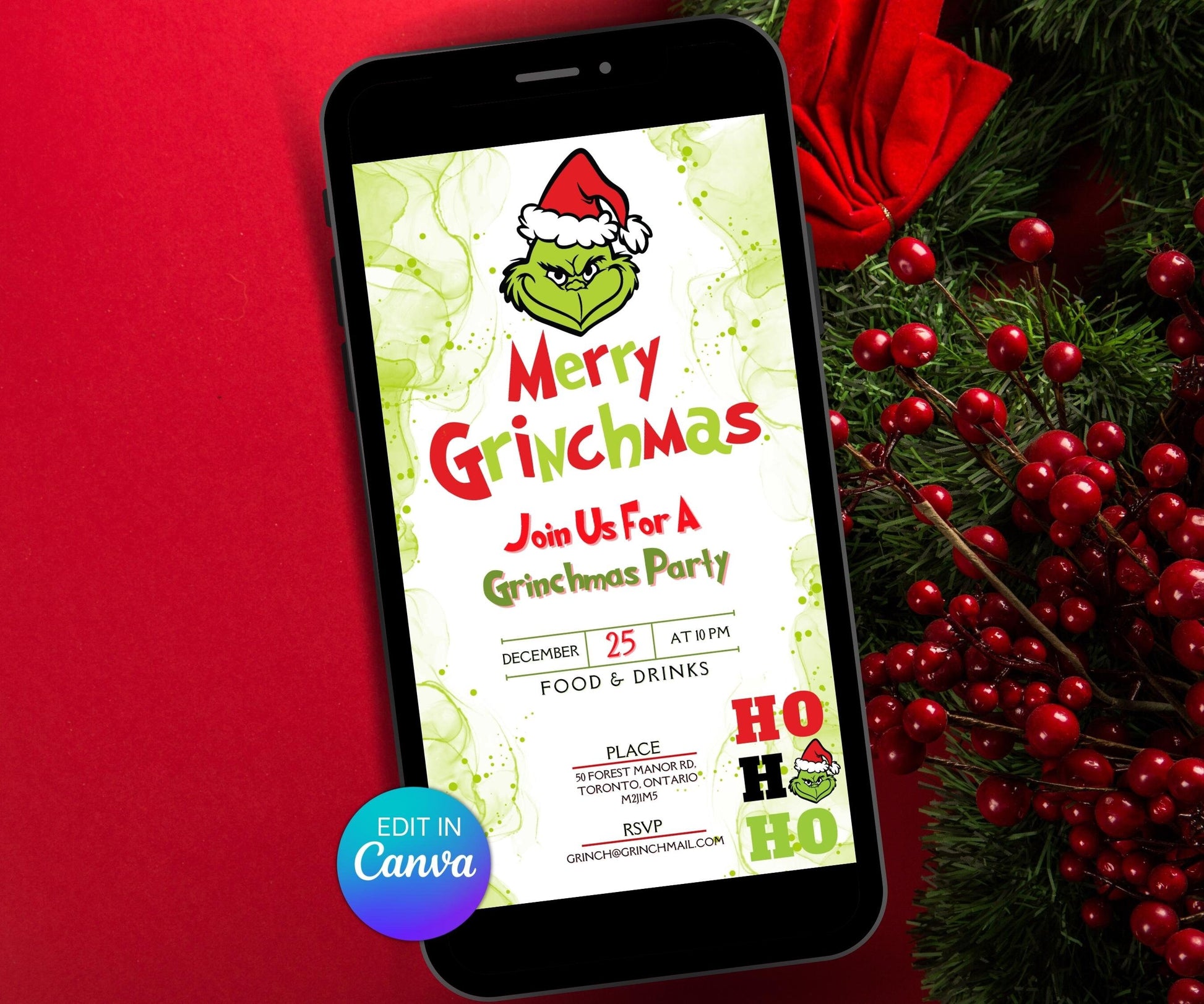 Digital Funny Grinchmas Invitation I Christmas Invite | Grinchmas Party | Editable Christmas Party Invitation | Grinch Party Invitation I-Christmas -TheHustlingCatLady-Party Games