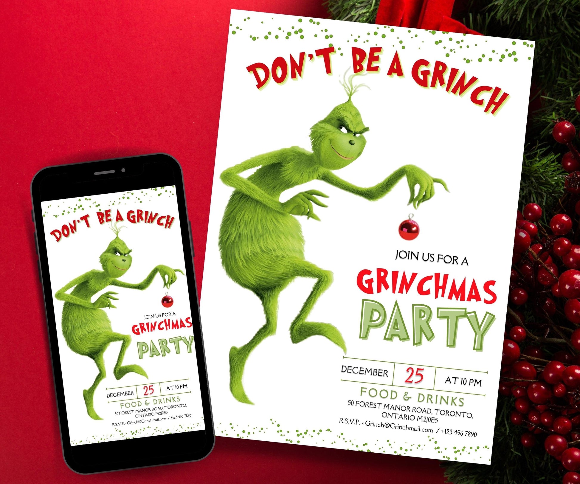 Grinchmas Party | Grinch Party Ideas I Digital Funny Grinchmas Invitation I Christmas Invite | Grinchmas Party | Editable Grinchmas Invite-Christmas -TheHustlingCatLady-Party Games