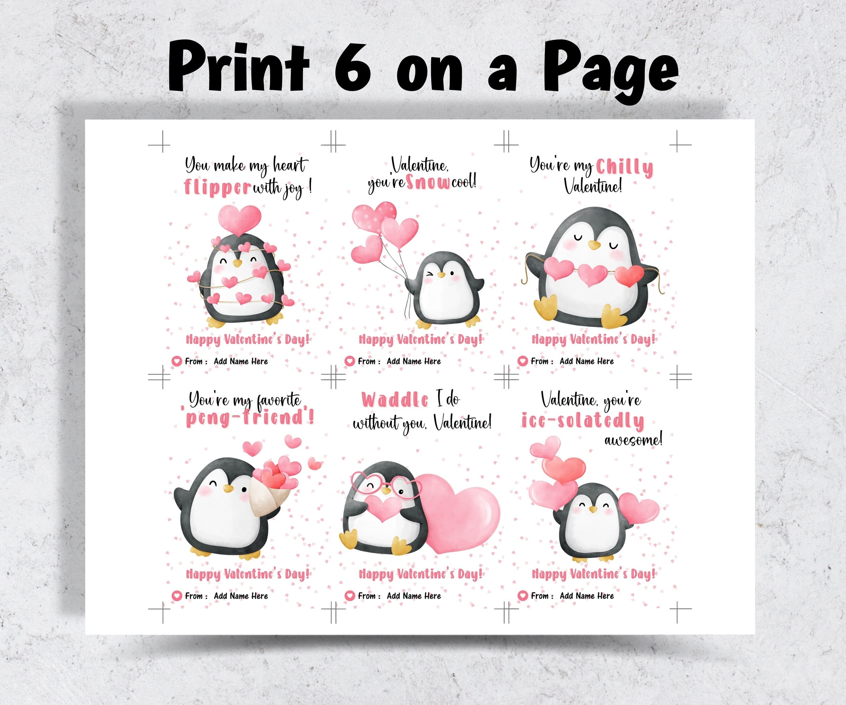 Penguin Valentines Day Cards, Classroom Valentines, Printable School Valentines , Kids Valentine Cards for School Daycare, Gift For Teacher