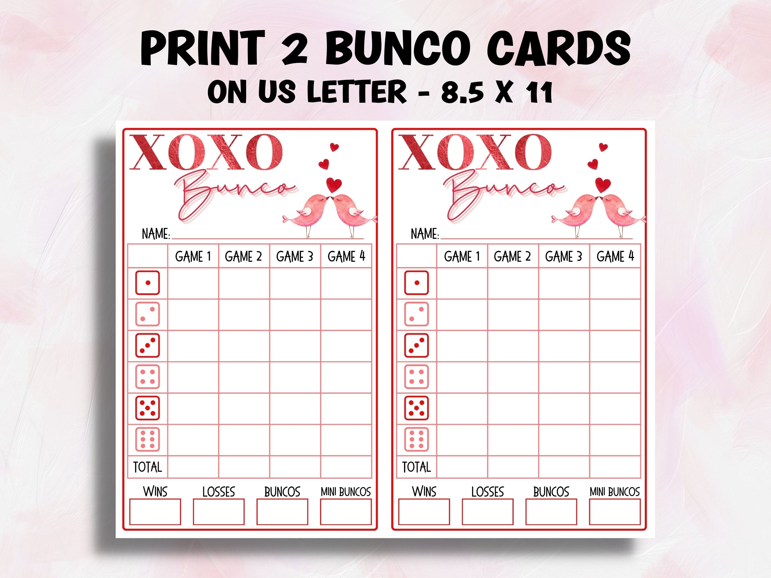 Valentine Bunco I Bunco Night I Printable Valentine Bunco Score Sheet Invitation| Bunco Game | Tally Sheet I bunco score cards I love bunco