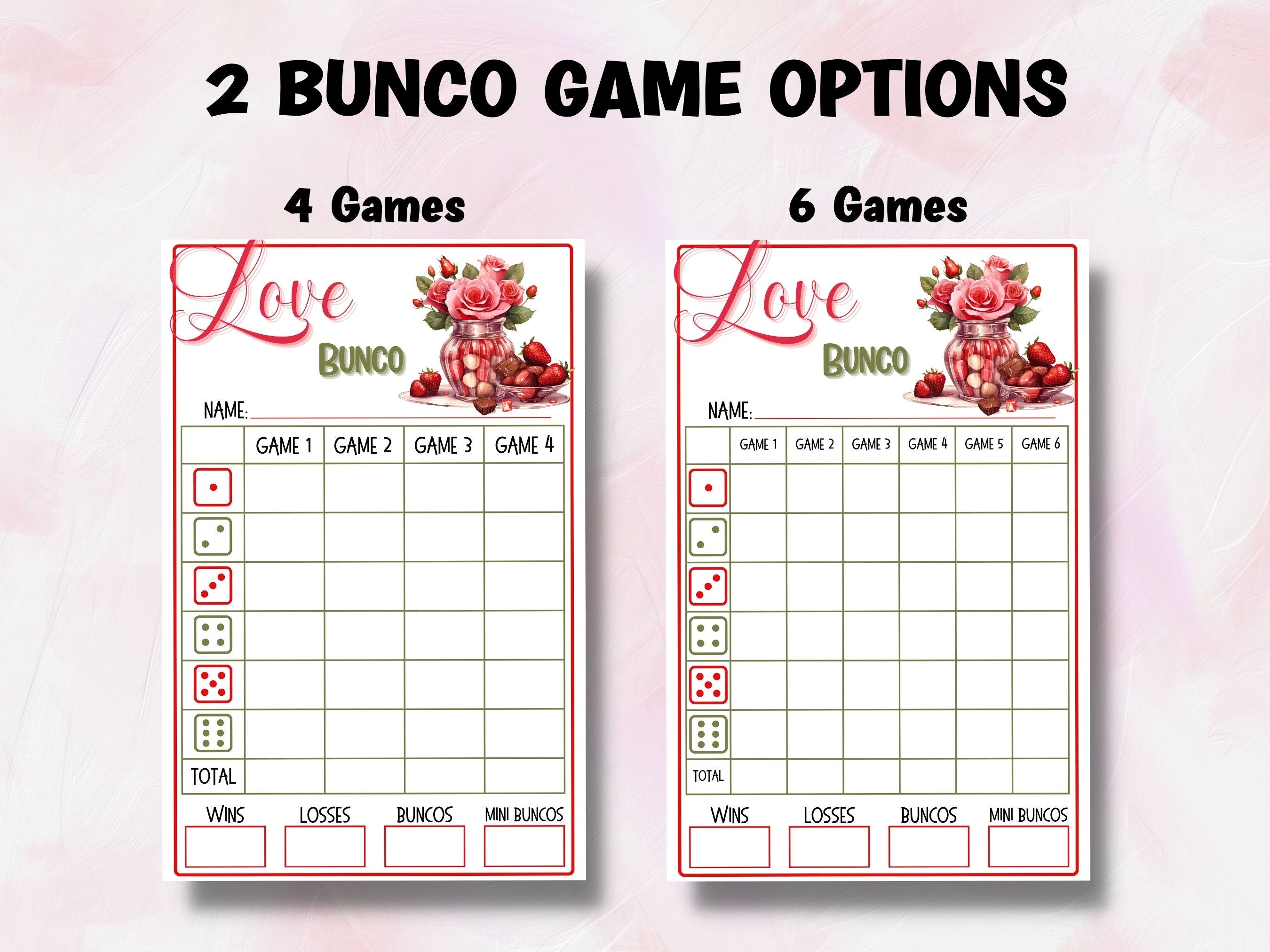 Love Bunco Score Sheet Template | Pink And Red Printable Bunco | Valentines Printable Bunco | Printable Bunco Set I February Bunco Cards