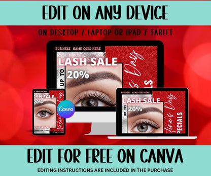 Hair Flyer | Sale Flyer | Diy Lash Extensions Flyer | Instagram Template | Valentines Day Makeup Flyer | Valentines Glam | Booking Flyer