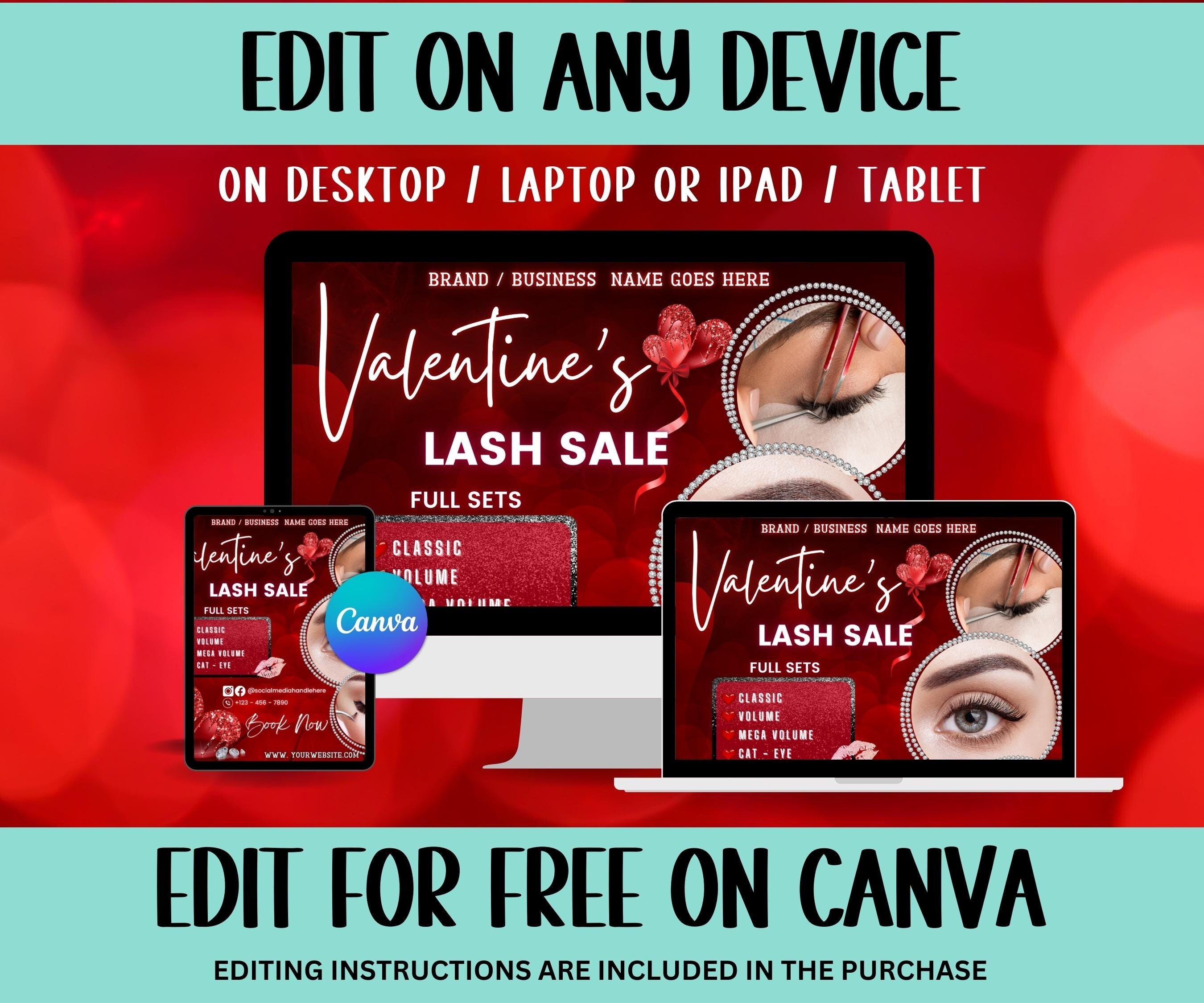 Valentines Lashes Flyer I Booking Flyer | Valentines Bookings | Beauty Flyer | VDay Flyer | Flyer Template | Edit In Canva