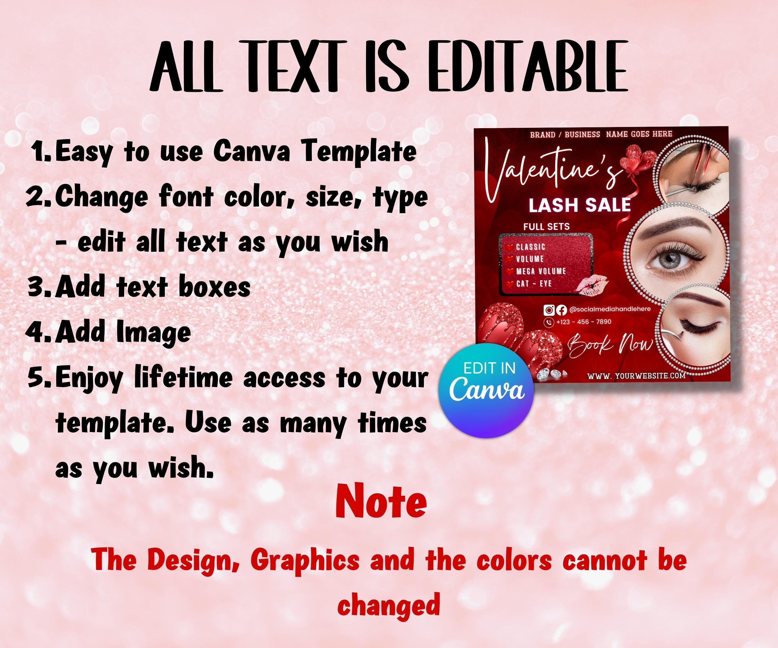 Valentines Lashes Flyer I Booking Flyer | Valentines Bookings | Beauty Flyer | VDay Flyer | Flyer Template | Edit In Canva