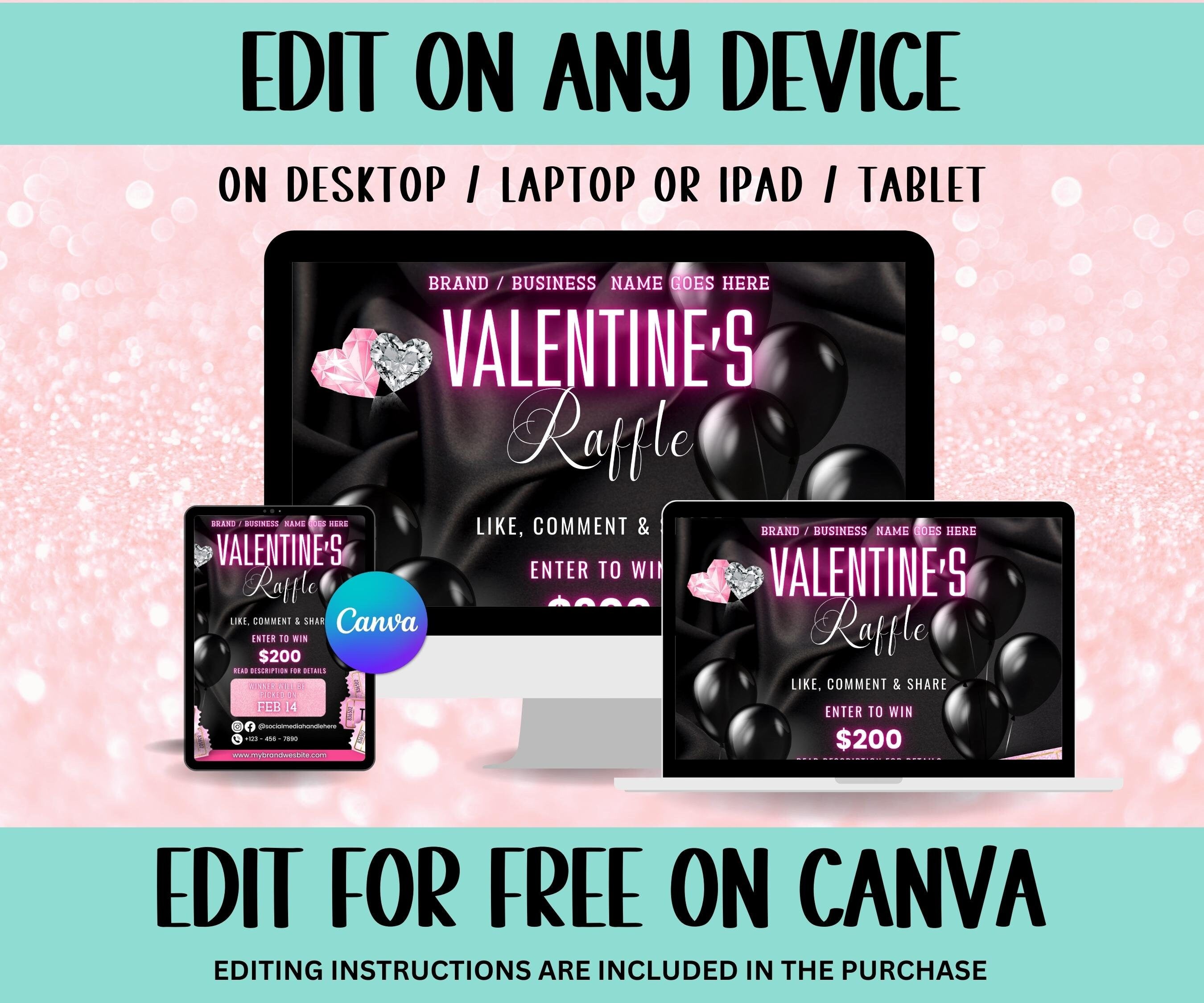 Valentines Giveaway Flyer | Raffle Flyer Template | Diy Valentines Flyer | Social Media Raffle I Edit In Canva | Instagram Flyer I VDay