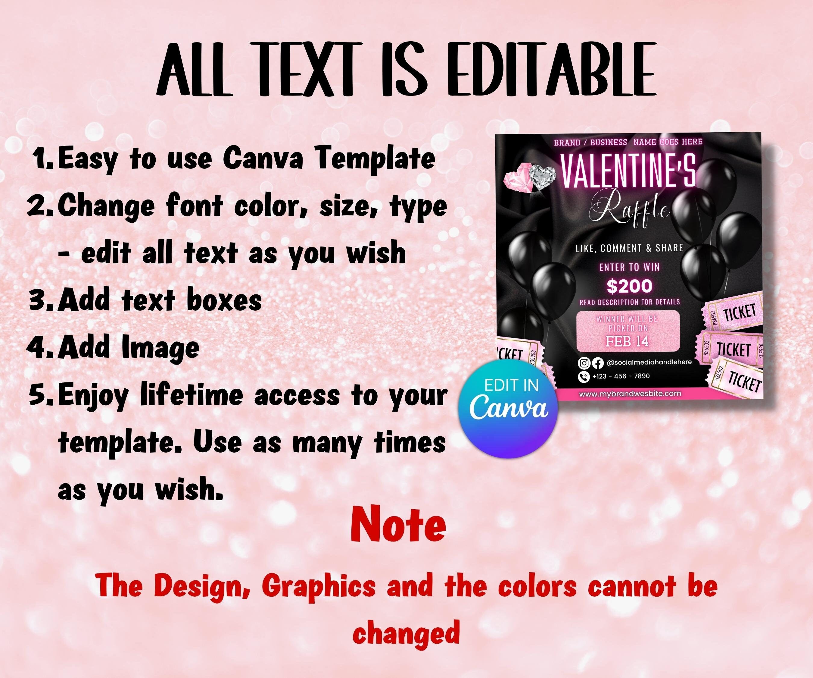 Valentines Giveaway Flyer | Raffle Flyer Template | Diy Valentines Flyer | Social Media Raffle I Edit In Canva | Instagram Flyer I VDay