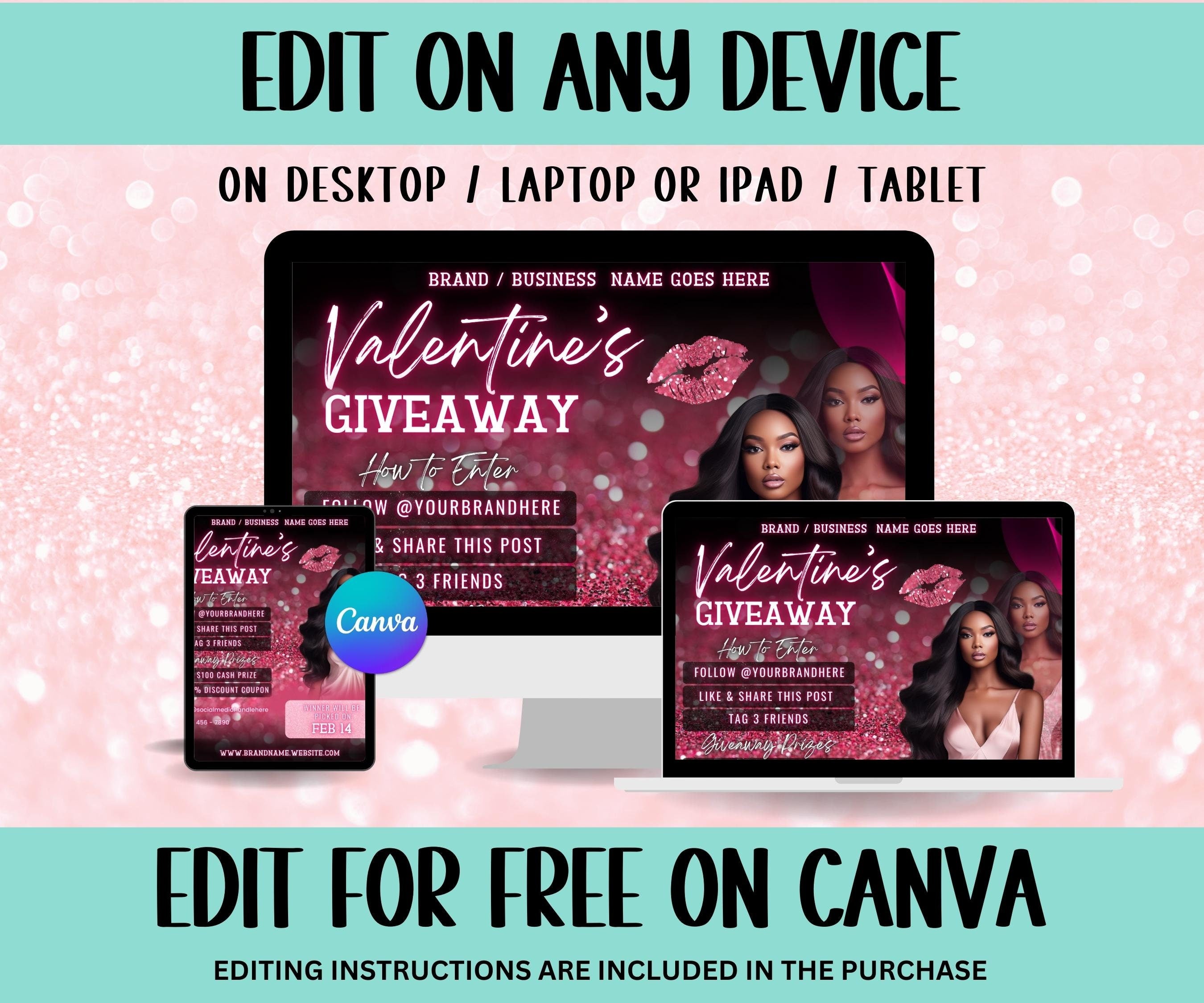 Social Media Giveaway Raffle I Valentines Giveaway Flyer | Like And Share | Diy Valentines Flyer | Instagram Raffle | Social Media Template