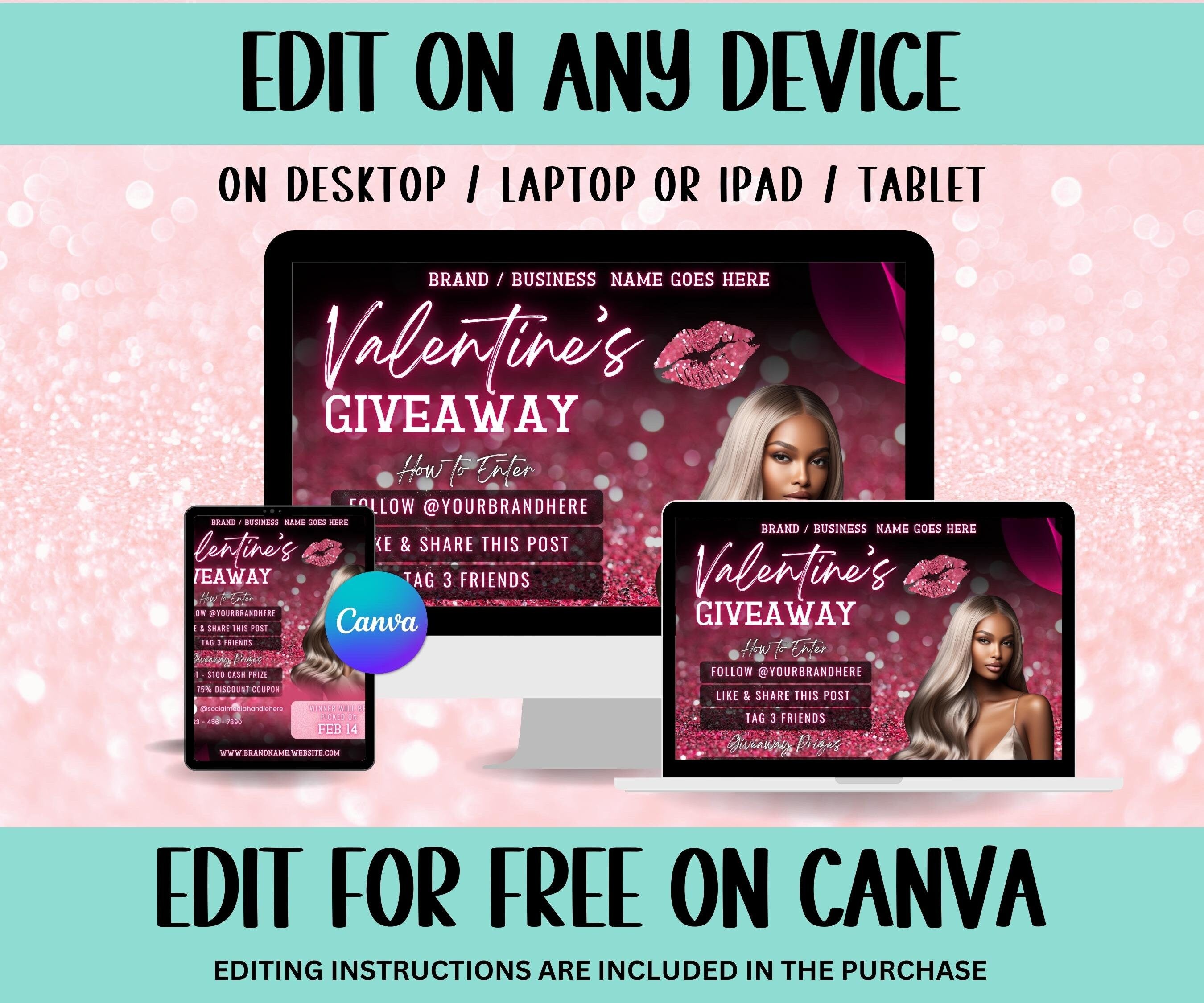 Raffle Flyer | Instagram Template | Valentines Day Giveaway Flyer | Lashes Nails Hair I Raffle Ticket Flyer | Social Media Giveaway