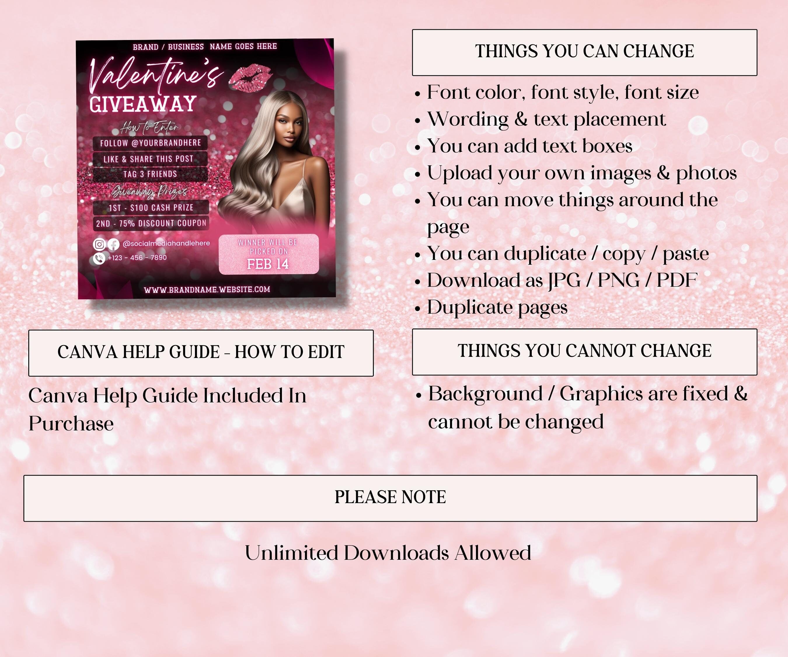 Raffle Flyer | Instagram Template | Valentines Day Giveaway Flyer | Lashes Nails Hair I Raffle Ticket Flyer | Social Media Giveaway