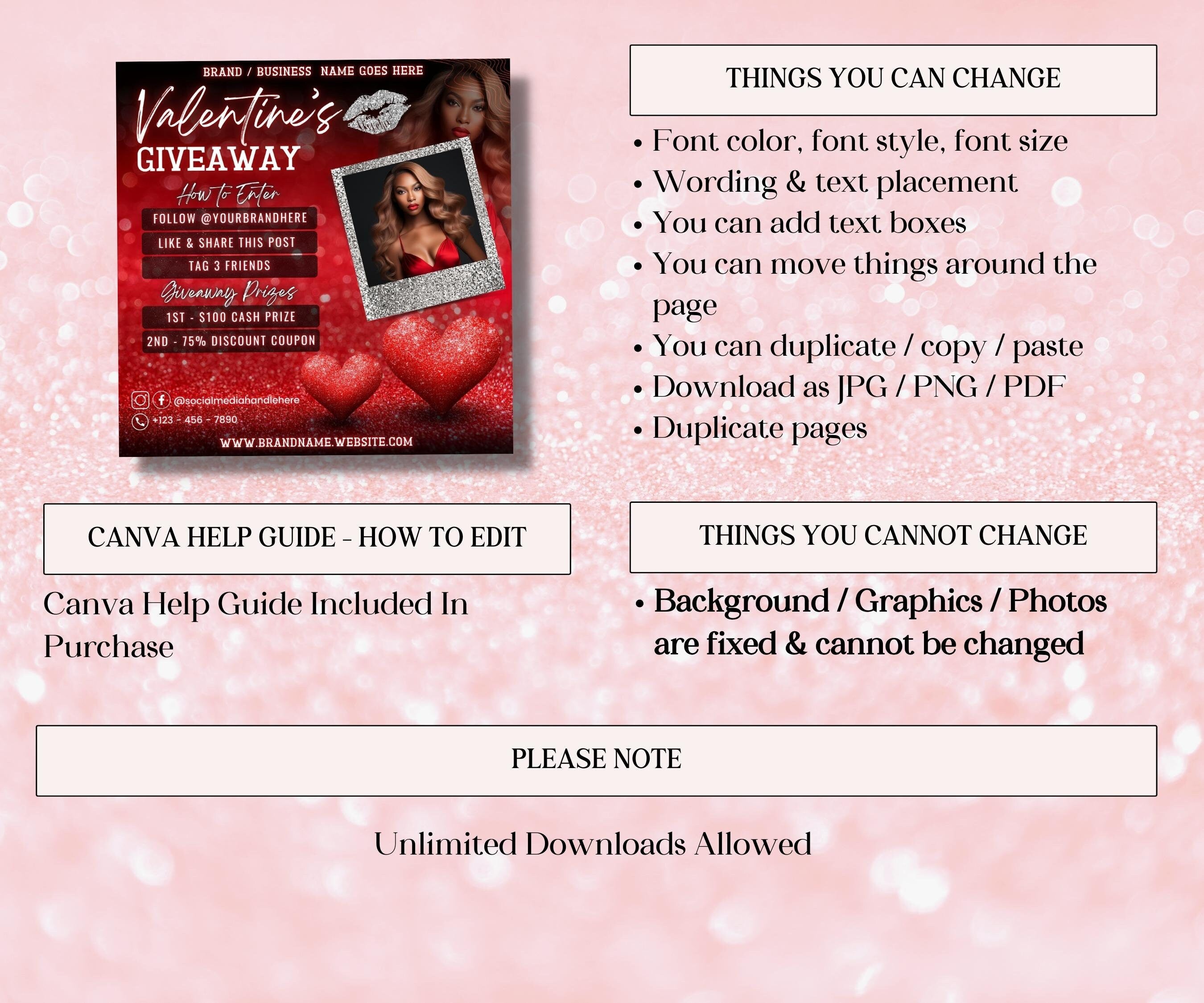 DIY Flyer I Like and Share I Valentines Giveaway Flyer | Social Media Template | Social Media Giveaway | Valentine Day raffle I Enter to Win