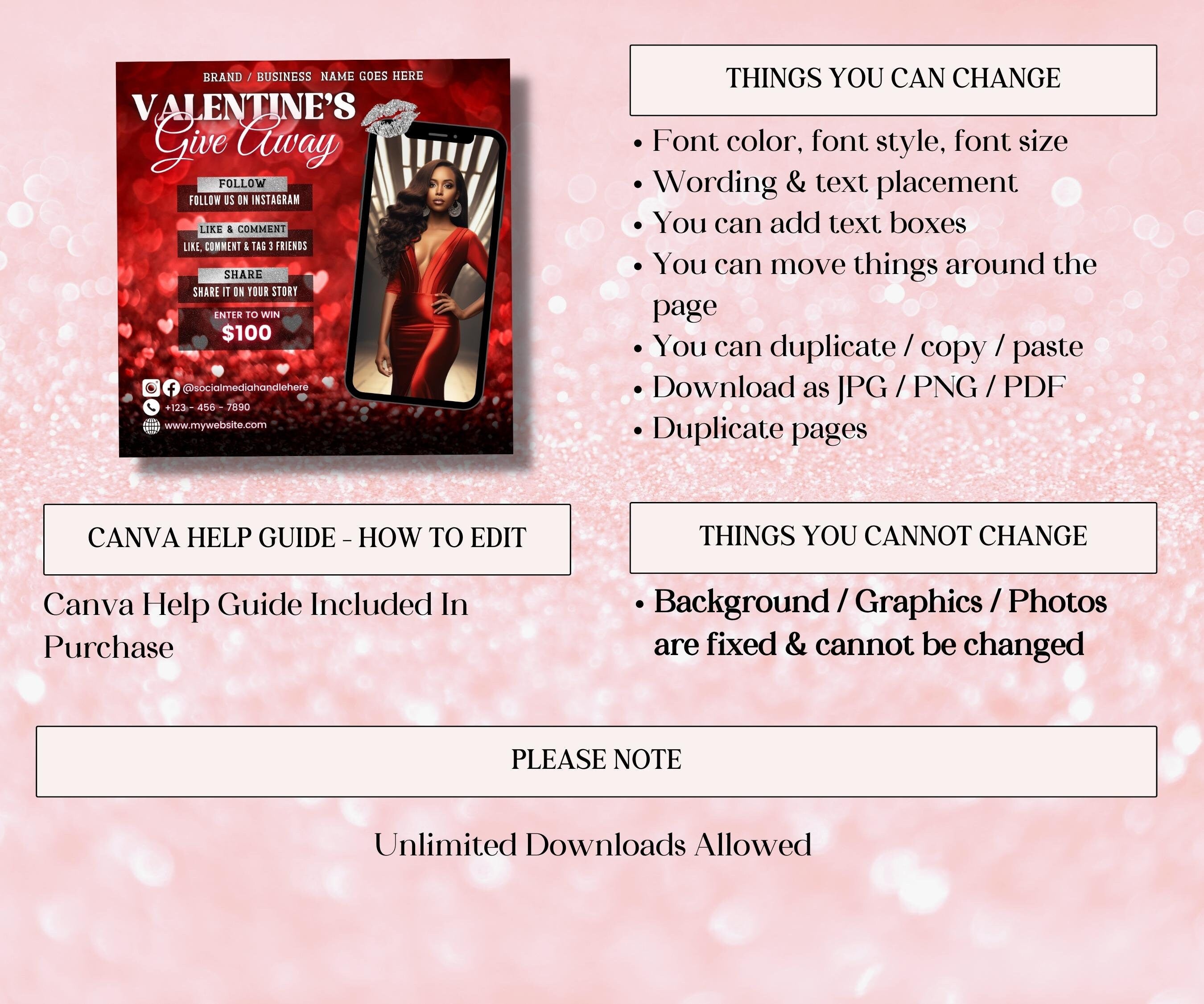 Giveaway DIY Flyer I Like and Share I Valentines Giveaway Flyer | Social Media Template | Social Media | Valentine Day raffle I Enter to Win