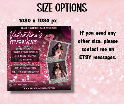 Vday Ticket Contest I Enter to Win I Giveaway DIY Flyer I Like and Share I Valentine Giveaway Raffle | Social Media Template I Valentine Day