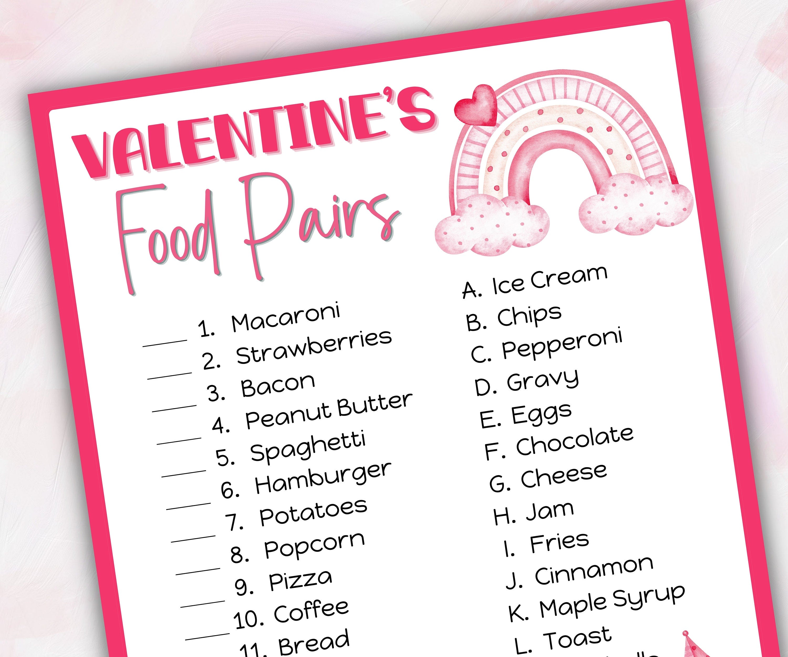 Valentine'S Party Games | Valentines Activity | Valentines Party Game | Valentines Day Game | Valentine'S Day Food Pairs Game I School VDay